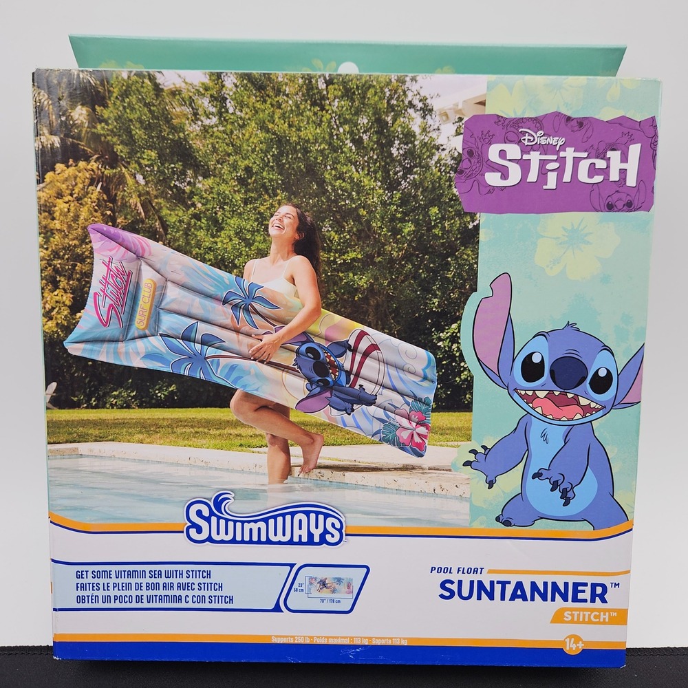 Disney Stitch Suntanner Pool Float‎ Over 5.8 Feet Long Inflatable Water Lounge